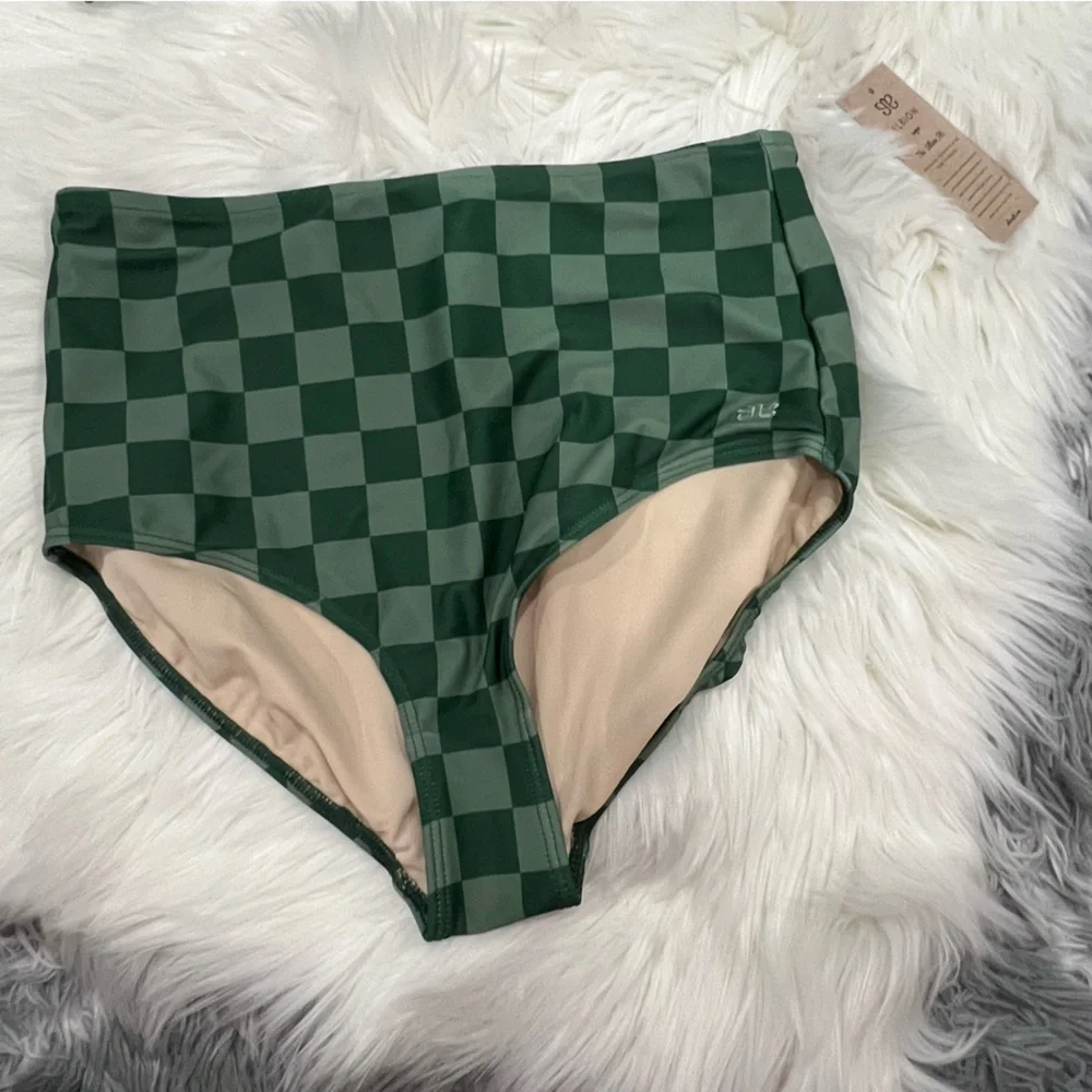 Albion Green Checkered High Waist Bikini Set M & L - Picture 2 of 14